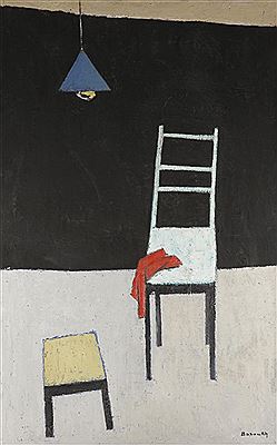 Ezekiel Baroukh : Chaise, tabouret et lampe bleue