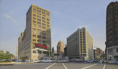 Rackstraw Downes : APPROACH TO THE HOLLAND TUNNEL WITH 75 VARICK