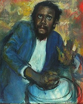 Joan Riley : 'Out of Africa' - portrait of Titus Muwanga Sembatya (1951-2003) drummer with the band Zambula