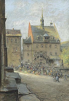 Franz Huth : Markttreiben vor dem Pößnecker Marktplatz.