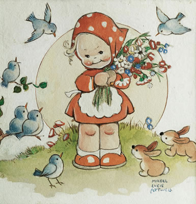 Mabel Lucie Attwell : Pair:  Picking flowers; and The bunch of flowers