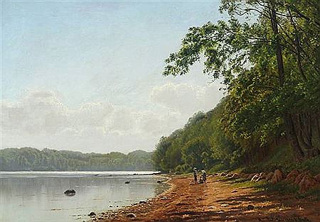 Vilhelm Groth : Scenery with people at the forest of “Kongebro”.