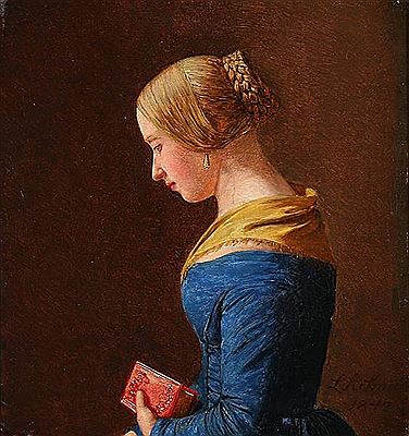 Ludvig August Smith : Profile portrait of a young woman in a blue dress