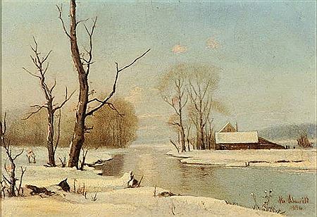 Alexander Schmidt : A winter landscape near Hørsholm, Denmark.