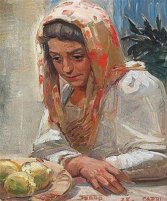 Carl Christian Forup : Portrait of a woman with scarf.