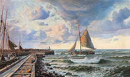 Thorolf Pedersen : View from the entrance to Hornbæk harbour.