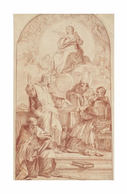 Carlo Maratti : Saint John the Evangelist disputing the Doctrine of the Immaculate Conception with Saints Gregory, Augustine and John Chrysostom