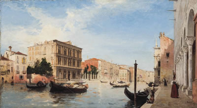 Louis Claude Mouchot : On a Venetian canal