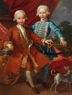 Carlo Amalfi : A portrait of two juvenile princes of the royal family of Naples and Sicily, probably Princes Gabriel and Carlos Antonio de Borbón