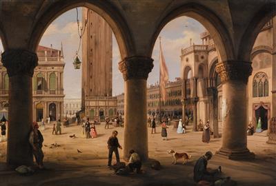 Carlo Canella : Piazza San Marco and the Campanile, Venice, seen from the Portico of the Palazzo Ducale