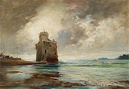 Albert Hertel : The Saracen tower in the bay of Rapallo