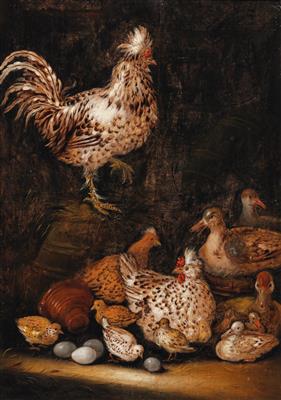 Petrus Schotanus : Chickens, a cockerel and ducks