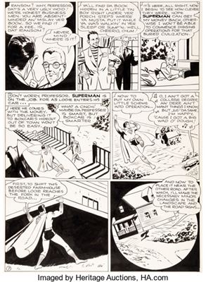 John Sikela : Joe Shuster Studio The Absent-Minded Professor Unpublished Superman Story Page 7 Original Art (DC, c. 1940s)