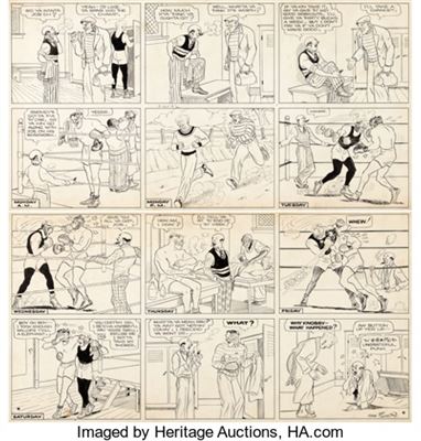 Hammond Edward (Ham) Fisher : Ham Fisher Joe Palooka Sunday Comic Strip Original Art  dated 9-24-32 (McNaught Syndicate, Year)