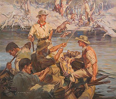 Clifford Dudley Wood : Hume and Hovell Crossing the Murray in Nov 1824 c.1940