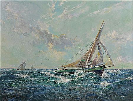 Joseph Hughes Clayton : 'Plymouth Hooker, on the Wind, Running for Port'