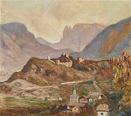 Max Sparer : View of the Schlern with Castello (South Tyrol)