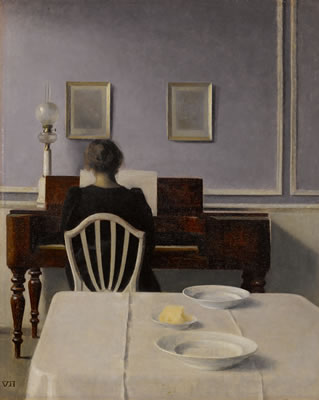 Vilhelm Hammershoi : INTERIOR WITH WOMAN AT PIANO, STRANDGADE 30