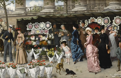 Ladislaus Bakalowicz : A FLOWER MARKET AT LA MADELEINE, PARIS