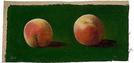 Betzy Marie Petrea Libert : Two peaches against green background