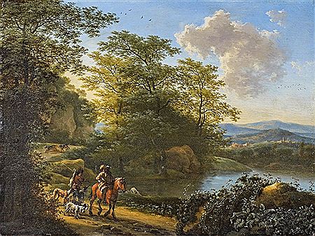 Willem De Heusch : Riverscape with Travellers