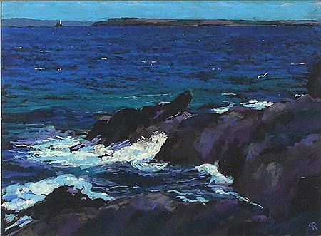 Robin Pickering : 'Surf on the rocks towards Godrevy' - St Ives