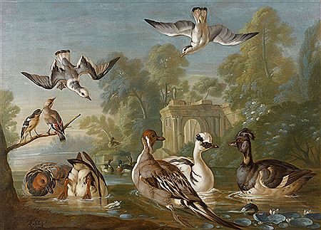 Peter Frans Casteels : Ducks on a pond in a park