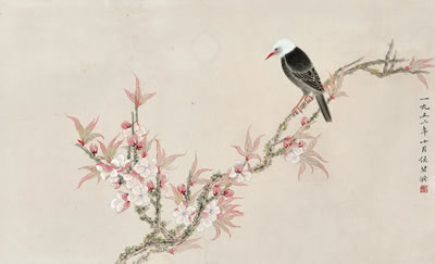 Biyi Hou : PEACH AND BIRD IN SPRING