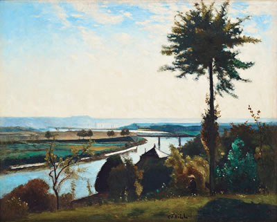 Carl Frederik Hill : 'Trädet och flodkröken' (The tree and the river bend, landscape from Bois-le-Roi/Brolles, France)