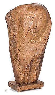 Olen L Bryant : Carved Wood Face Sculpture