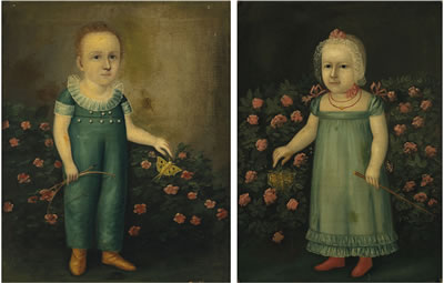 Joshua (Johnston) Johnson : A Pair of Portraits: A Boy and Girl with Butterflies