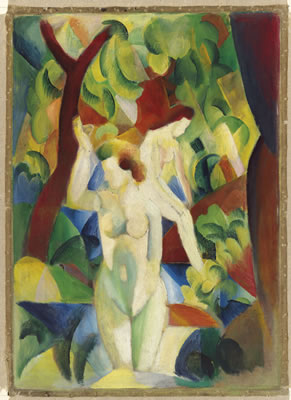 Auguste Robert Ludwig Macke : Badende Frauen (recto); Pierrot mit Tänzerpaar (verso)