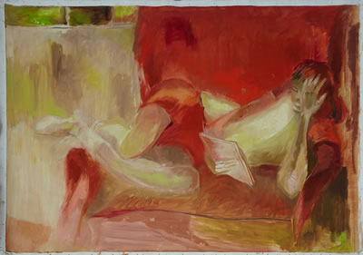 Kate O'Meallie : Reading in a Red Chair