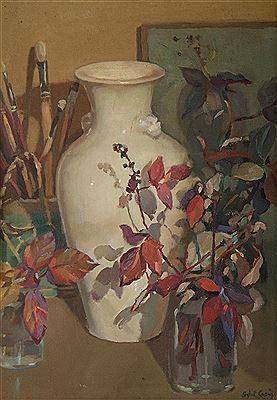 Sybil Craig : 'Chinese Jar and Black-Berry Leaves,' 1934