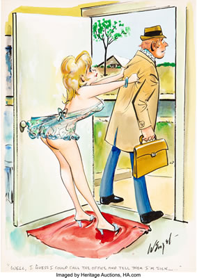 William Michael (Bill) Wenzel : Adult Single Panel Gag Cartoon Illustration Original Art (undated)