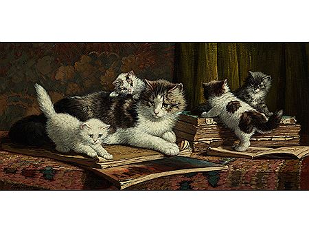 Cornelis Raaphorst : CATS MOTHER WITH HER YOUNG