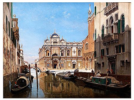 Franz Van Den Hove : BLICK AUF DEN CAMPO SAN GIOVANNI E PAOLO MIT DER FASSADE DER SAN MARCO SCHULE