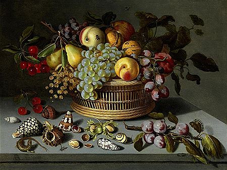 Ambrosius (AB) Younger Bosschaert II : FRUIT STILL LIFE WITH CLAMS AND INSECTS