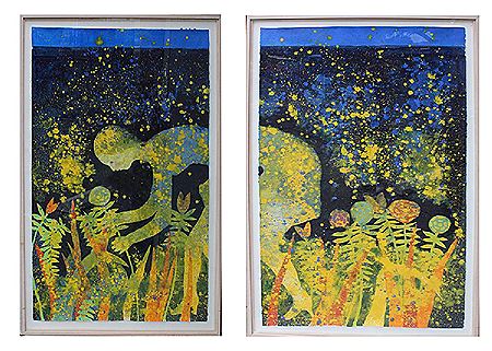 DeLoss McGraw : WOMAN PICKING FLOWERS AT NIGHT, diptych