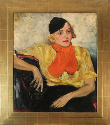 Arpad Bardocz : WOMAN WITH YELLOW BLOUSE AND RED SCARF, 1931