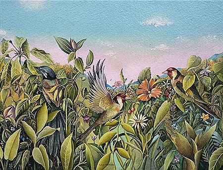 Evelyn Steinmann : Finches and Wren Garden