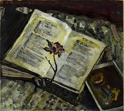 Nita Begg : STILL LIFE WITH BOOK AND FLOWER