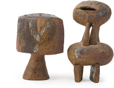 Betty Feves : 'Two works, bud vase and stylized clay figure' (2)