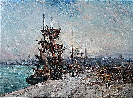 Emile Noirot : Boats in a harbour