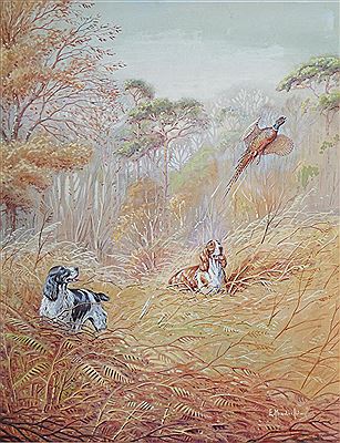 Eric Meade-King : Spaniels putting up pheasant