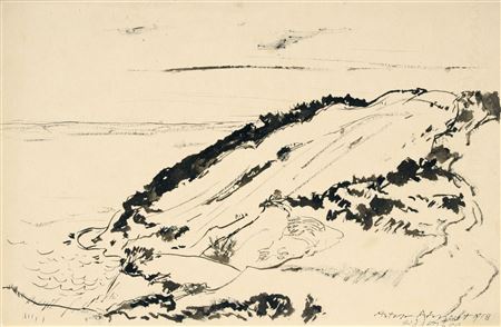 Artur Ahnert : Hiddensee / Dünenlandschaft mit Baum. 1918/