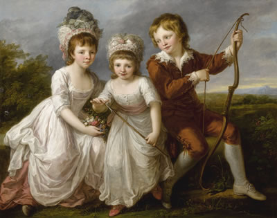 Angelica (Maria Anna) Kauffmann : PORTRAIT OF THREE CHILDREN, ALMOST CERTAINLY LADY GEORGIANA SPENCER, LATER DUCHESS OF DEVONSHIRE, LADY HENRIETTA SPENCER AND GEORGE VISCOUNT ALTHORP