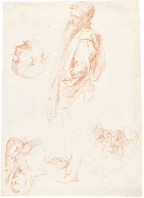 Bernardino Poccetti : STUDY OF A STANDING MAN, HIS HAND OUTSTRETCHED AND VARIOUS OTHER STUDIES; TWO SEPARATE STUDIES OF A MAN'S HEAD AND A GROUP OF FIGURE STUDIES