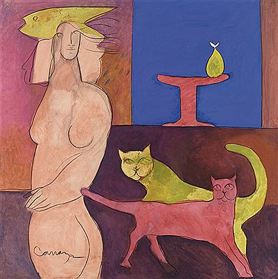 Alberto Cavazos : Mujer y gatos