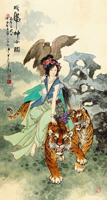 Sanchuan Hua : GODDESS AND TWO TIGERS